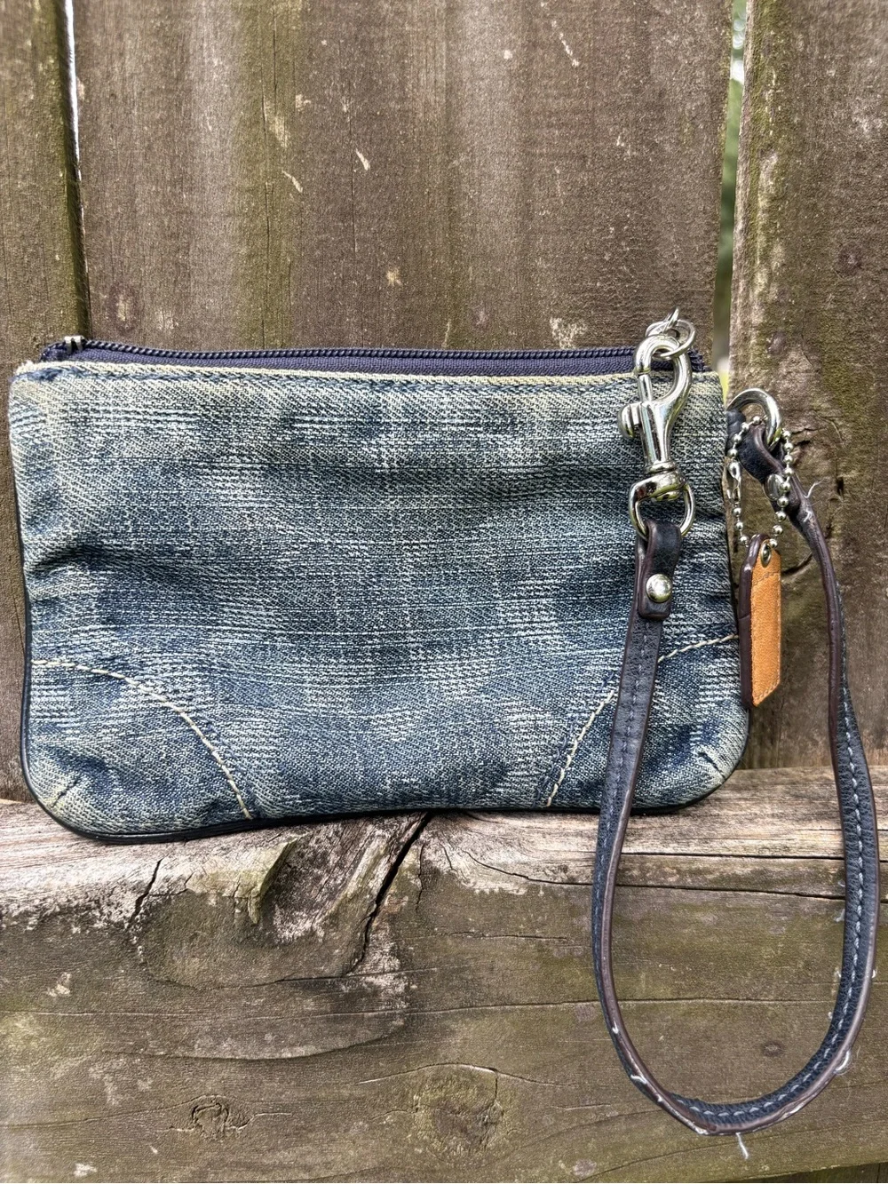 Coach Denim Wristlet Pouch in Blue